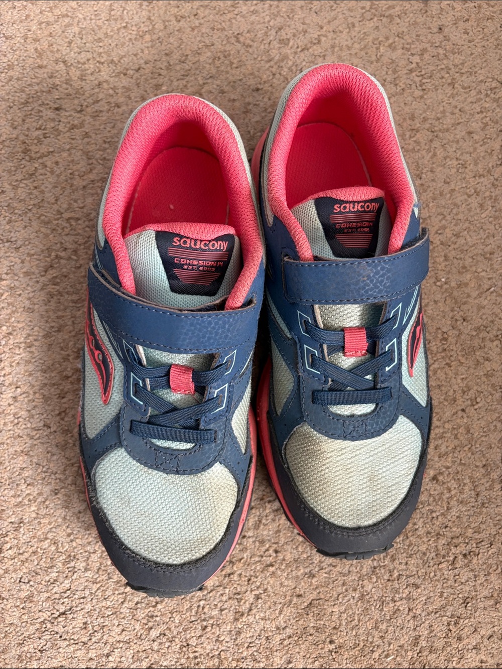 Saucony Kids Navy and Pink Active Sneakers with Hook-and-Loop Strap
